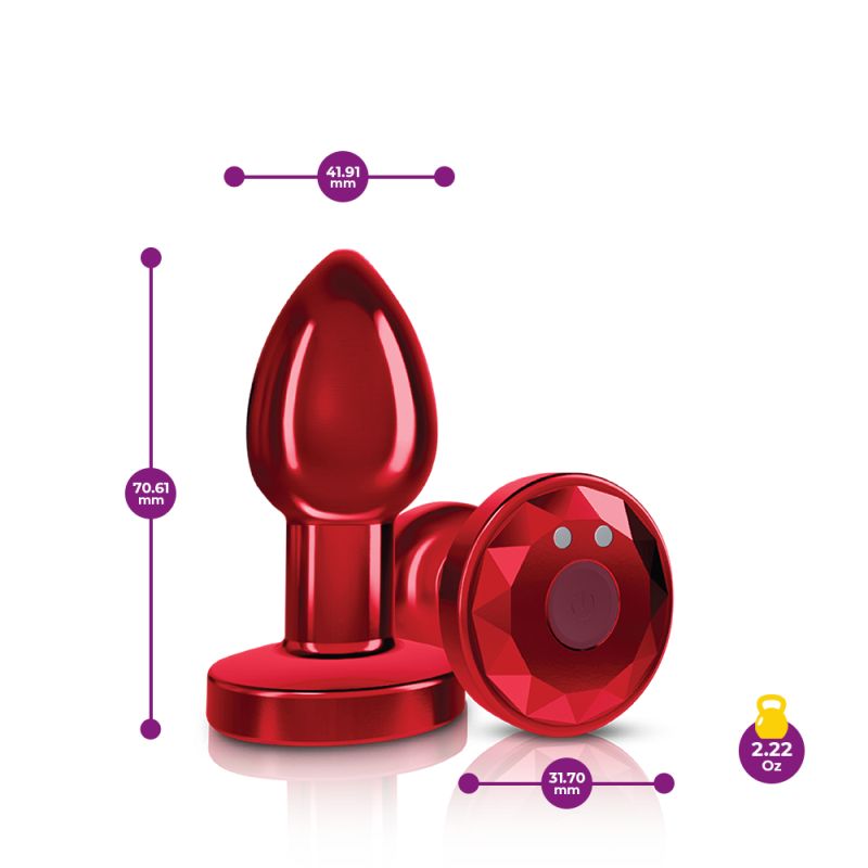 Cheeky Charms - Rechargeable Vibrating Metal Butt Plug with Remote - Small - Red - K. P.