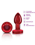 Cheeky Charms - Rechargeable Vibrating Metal Butt Plug with Remote - Small - Red - K. P.