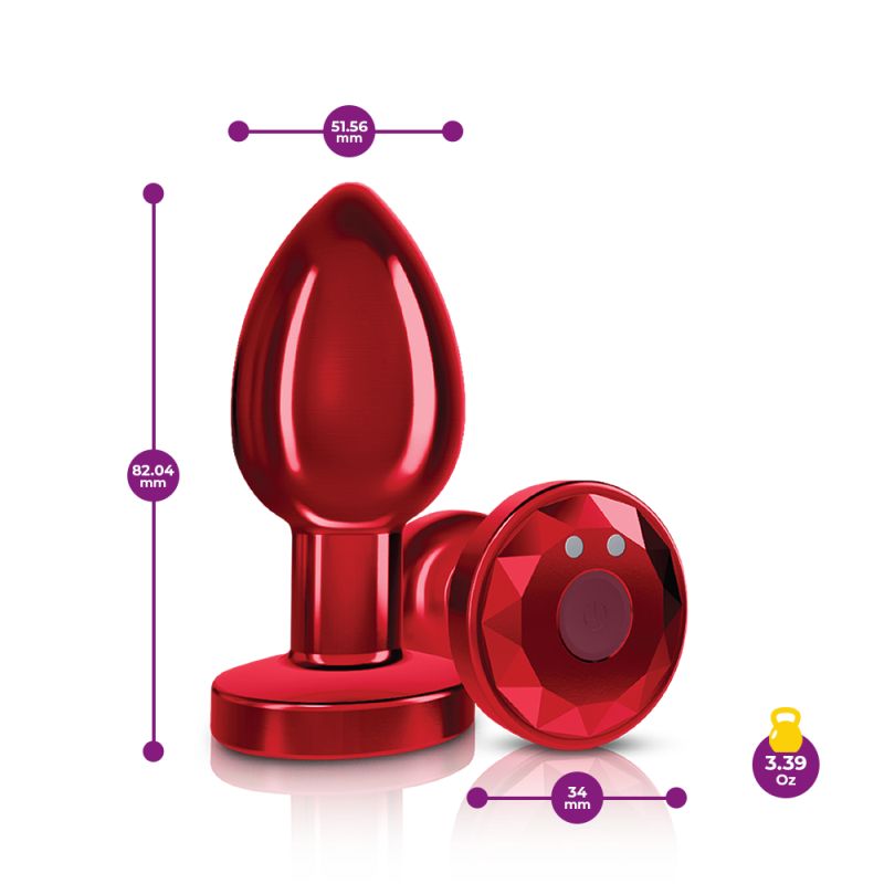Cheeky Charms - Rechargeable Vibrating Metal Butt Plug with Remote - Medium - Red - K. P.
