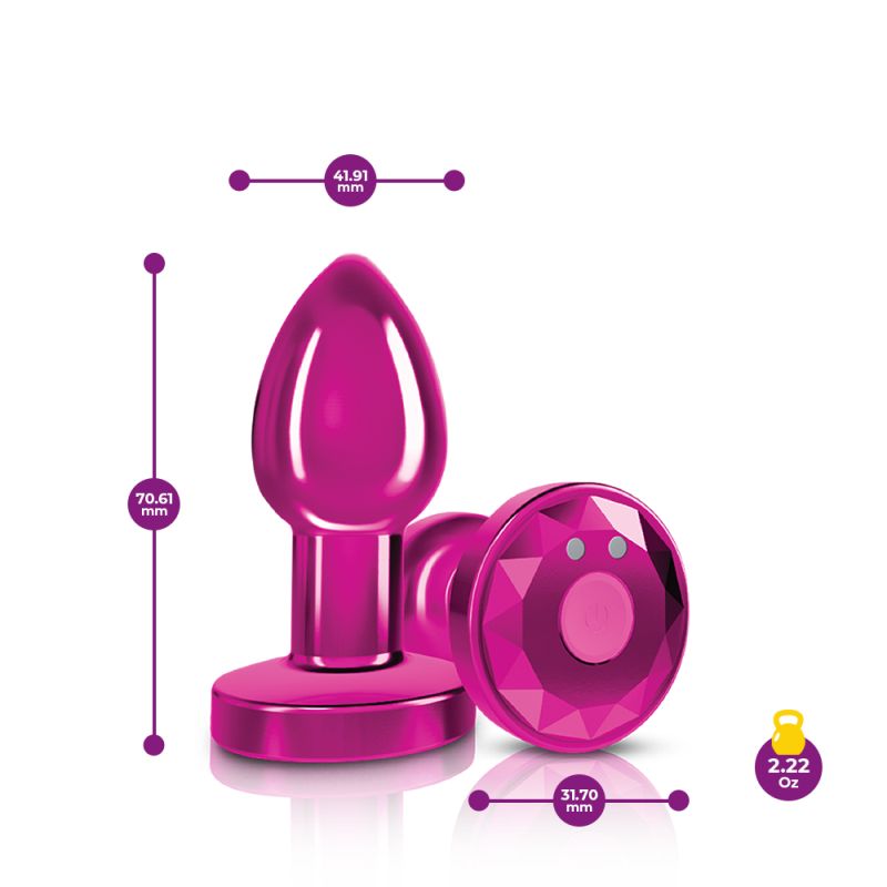 Cheeky Charms - Rechargeable Vibrating Metal Butt Plug with Remote - Small - Pink - K. P.