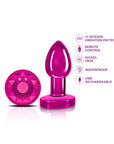 Cheeky Charms - Rechargeable Vibrating Metal Butt Plug with Remote - Small - Pink - K. P.