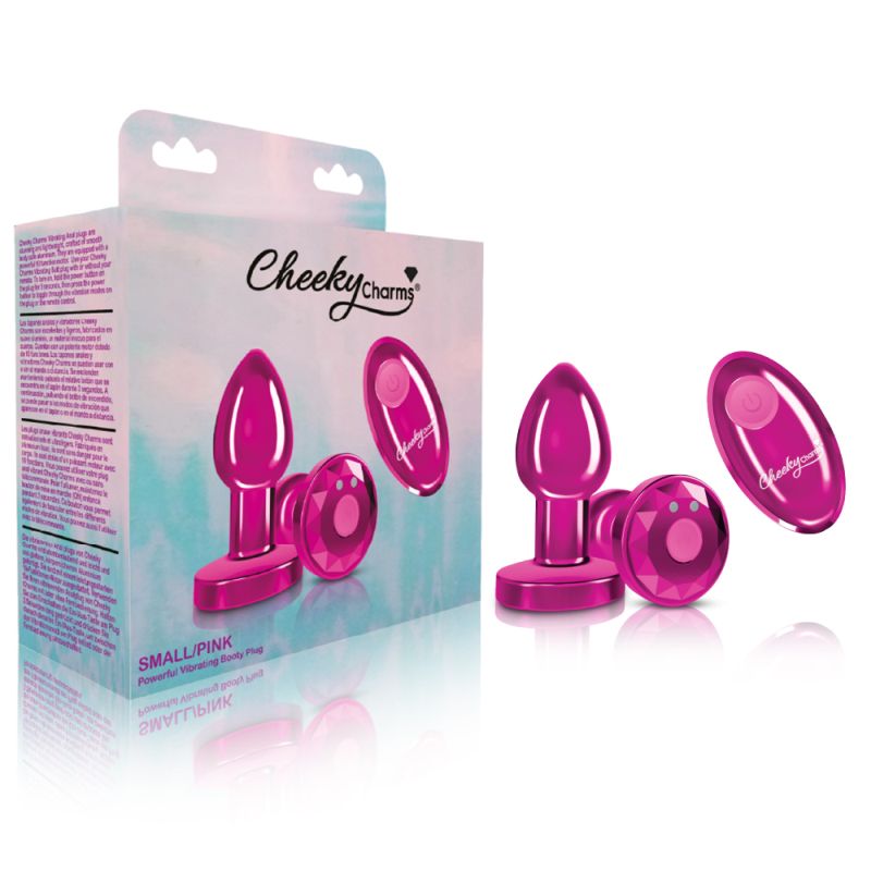 Cheeky Charms - Rechargeable Vibrating Metal Butt Plug with Remote - Small - Pink - K. P.