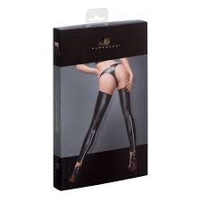 Power Wet Look Stockings And Panties With Silver Zipper - Black - K. P.