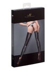Power Wet Look Stockings And Panties With Silver Zipper - Black - K. P.