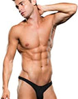 Microfiber Low Rise Zip Thong - Black - K. P.