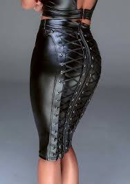 Power Wet Look Pencil Skirt With Long Zipper - Black - K. P.