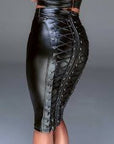 Power Wet Look Pencil Skirt With Long Zipper - Black - K. P.