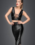 Power Wet Look Pencil Skirt With Long Zipper - Black - K. P.
