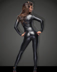 Power Wet Look Overall With Leash And 2 Way Zipper - Black - K. P.