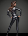 Power Wet Look Overall With Leash And 2 Way Zipper - Black - K. P.