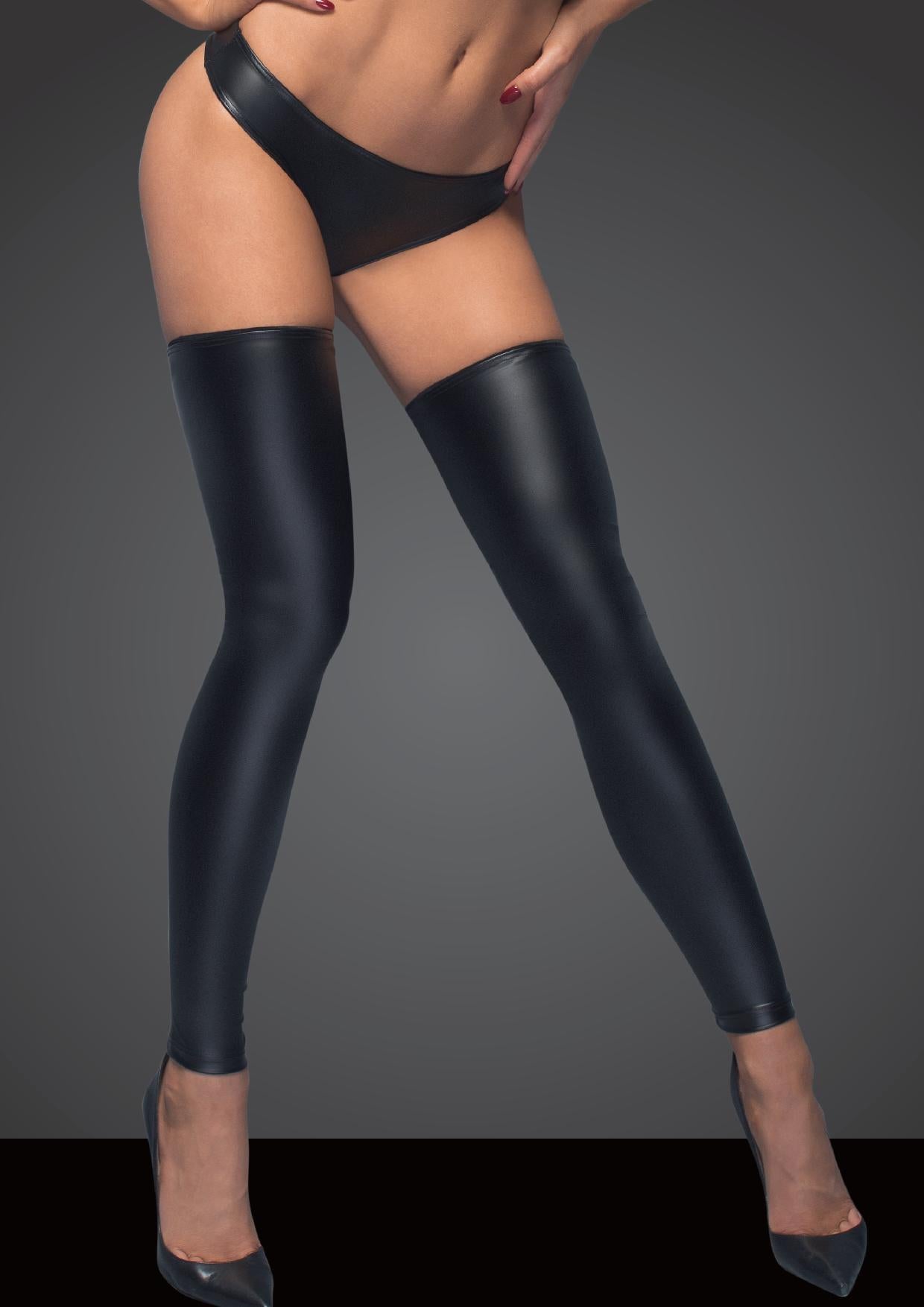 Power Wet Look Stockings And Panties With Silver Zipper - Black - K. P.