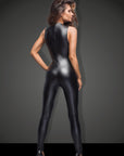 Sleeveless Power Wet Look Overall With Lace - Black - K. P.