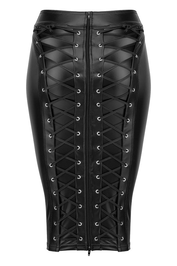 Power Wet Look Pencil Skirt With Long Zipper - Black - K. P.