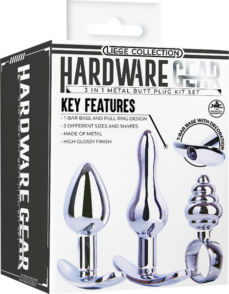 Hardwear Gear - 3 in 1 Metal Butt Plug Kit Set - Silver - K. P.