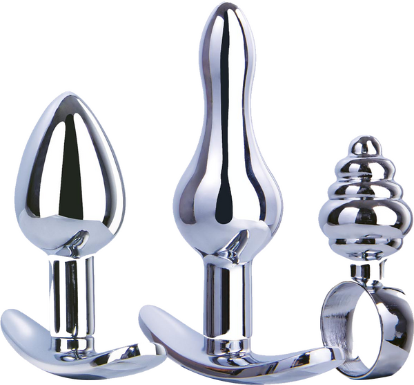 Hardwear Gear - 3 in 1 Metal Butt Plug Kit Set - Silver - K. P.
