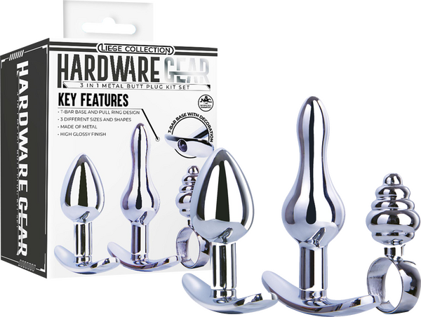Hardwear Gear - 3 in 1 Metal Butt Plug Kit Set - Silver - K. P.