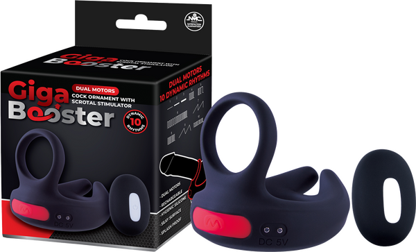 Dual Motor Cock Ornament with Scrotal Stimulator - Giga Booster - Multiple Colours - K. P.