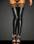 Power Wet Look Thigh High Stockings With Silicone Lace - Black - K. P.