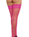 Thigh High Fishnet Back Seam - Hot Pink - Q