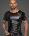 Power Wetlook Men T-shirt With 3D Net - Black - K. P.