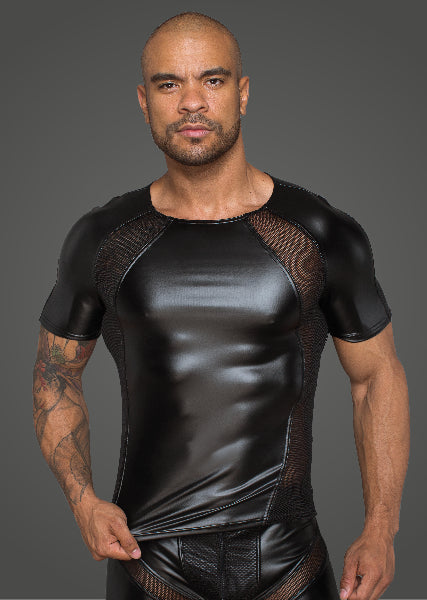 Power Wetlook Men T-shirt With 3D Net - Black - K. P.