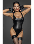 Power Wetlook Bodysuit with High Cut Leg - Black