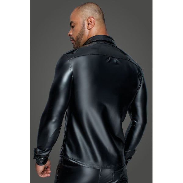 Powerwetlook PVC Long Sleeved Shirt with Button Placket - Black - K. P.