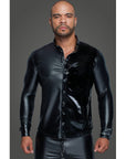 Powerwetlook PVC Long Sleeved Shirt with Button Placket - Black