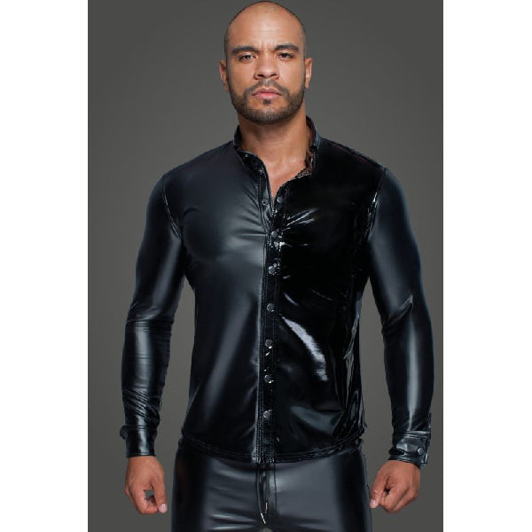 Powerwetlook PVC Long Sleeved Shirt with Button Placket - Black - K. P.