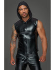 Powerwetlook Sleeveless Hooded Shirt with 2 Way Zipper - Black - K. P.