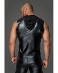 Powerwetlook Sleeveless Hooded Shirt with 2 Way Zipper - Black - K. P.