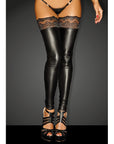 Power Wet Look Thigh High Stockings With Silicone Lace - Black - K. P.