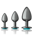 Cheeky Charms Round Metal Butt Plug 3 Pc Kit - Gunmetal with Teal Jewel - K. P.