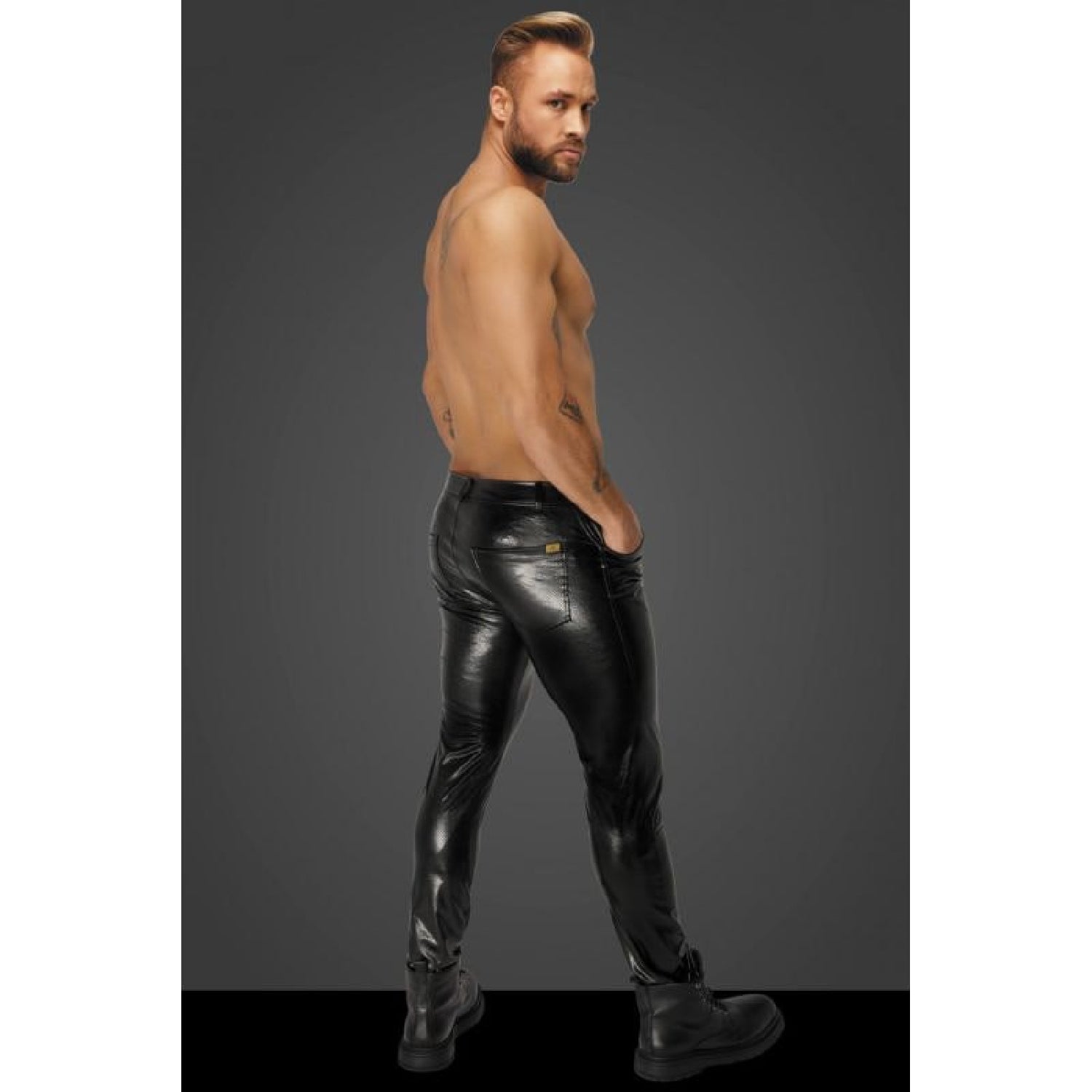 Snake Wetlook Long Pants with Back Pockets - Black - K. P.