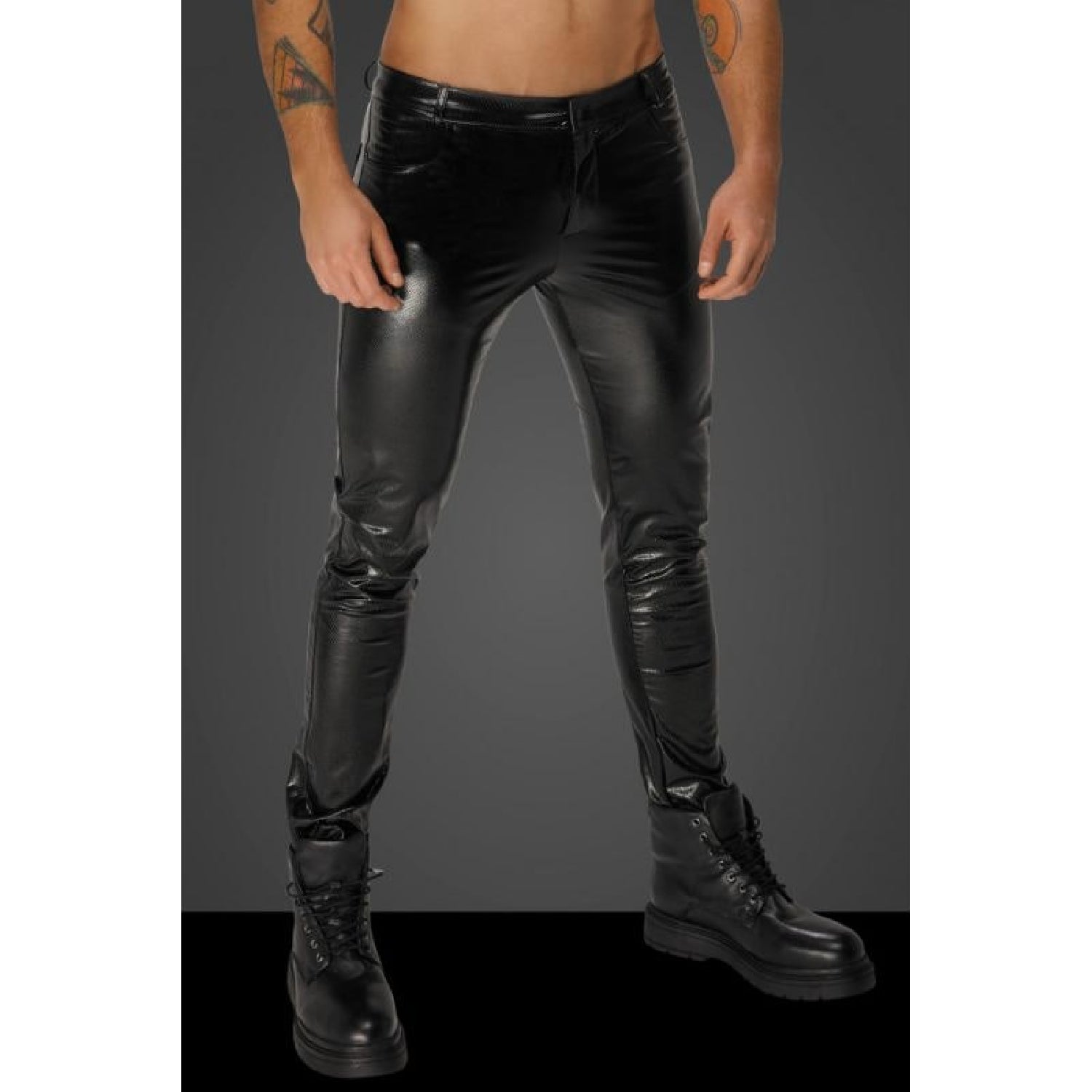 Snake Wetlook Long Pants with Back Pockets - Black - K. P.