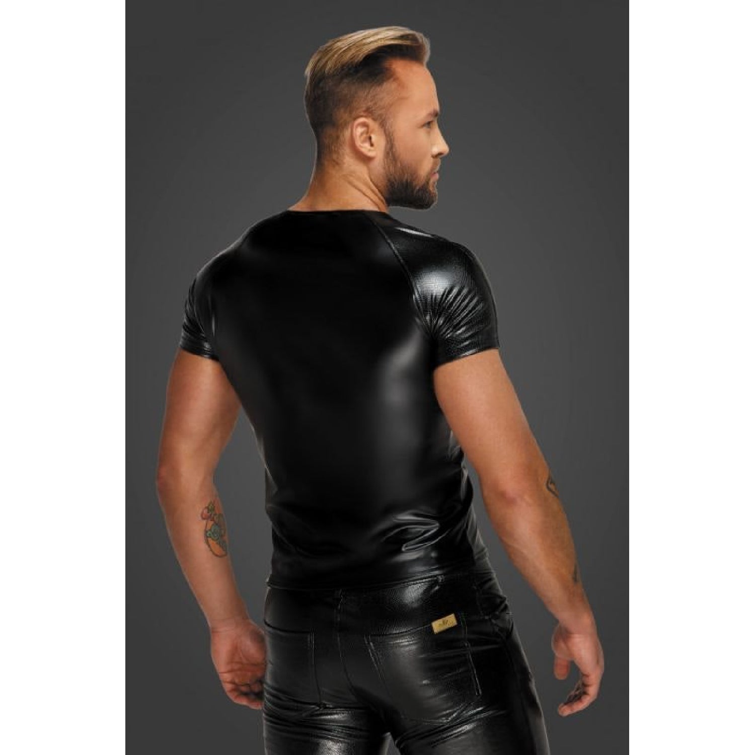 Wetlook T-Shirt with Snake Wetlook Sleeves - Black - K. P.