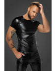 Wetlook T-Shirt with Snake Wetlook Sleeves - Black - K. P.