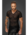 Leopard Flock V-Neck T-Shirt - Black
