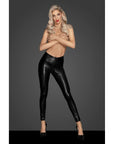 Snake Wetlook Leggings with Zipper - Black - K. P.