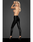 Snake Wetlook Leggings with Zipper - Black - K. P.