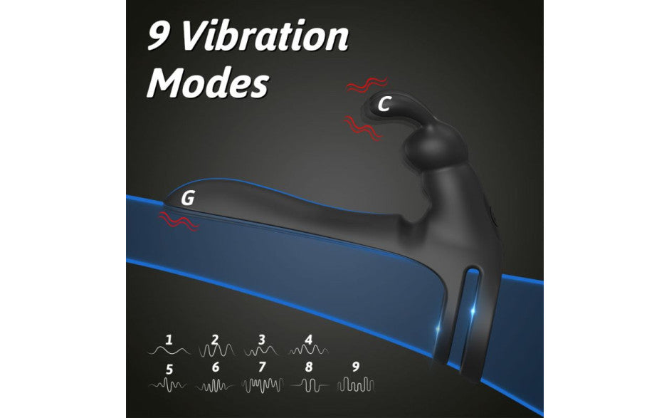 Remote Control Vibrating Penis Shaft and Rabbit Ear Clit Stim Enhancer - Tusky - Black