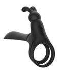 Remote Control Vibrating Penis Shaft and Rabbit Ear Clit Stim Enhancer - Tusky - Black