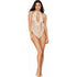 Fishnet Halter Teddy with Stretch Lace Edge Trims - White - K. P.