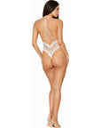 Fishnet Halter Teddy with Stretch Lace Edge Trims - White - K. P.