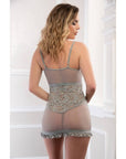 2 Piece Sheer and Lace Mini Dress with Thong & Garters - Multiple Colours - K. P.