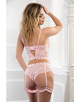 3 Piece Studded Bustier Top Hiphugger Set- Pink Rose - K. P.