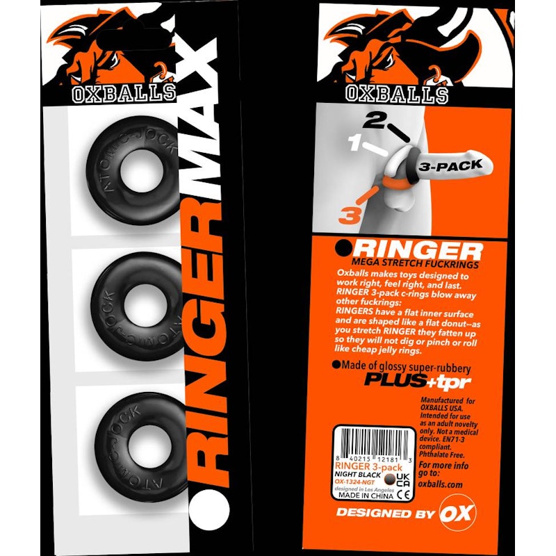 3 Piece Cock Ring Set - Ringer Max - Black - K. P.