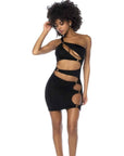 Asymmetrical Cut Out Dress w Ring Details Black