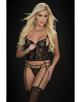 2 Piece Laced Corset Teddy with Zipper Front and Stockings - Multiple Colours - K. P.