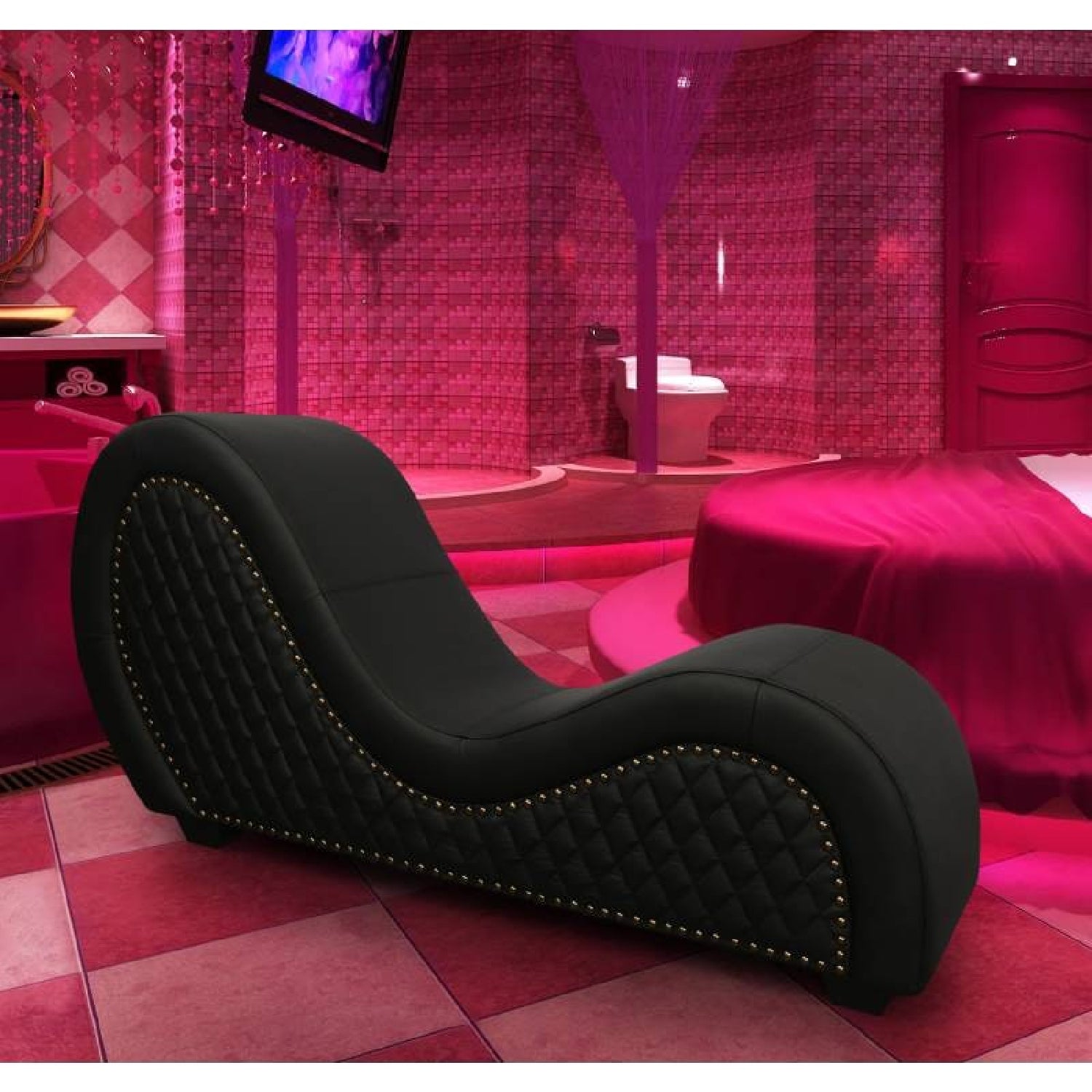 Kama Sutra Mebon Chaise Love Lounge Studded and Quilted - Black - K. P.